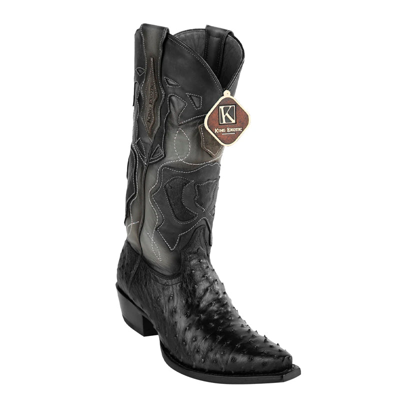 Men's King Exotic Snip Toe Full Quill Ostrich Boots Handmade Black (494R0305-) - 6 E