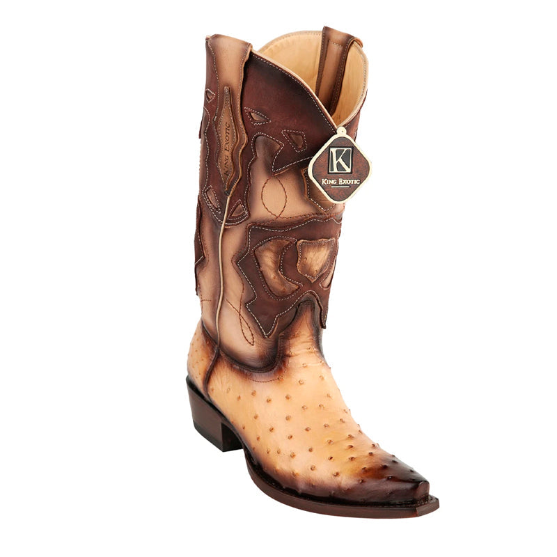 Men's King Exotic Snip Toe Full Quill Ostrich Boots Handmade Burnished Oryx (494RD0315) - 6 E