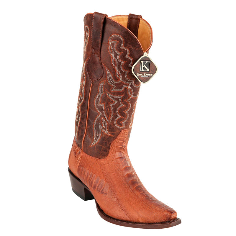 Men's King Exotic Snip Toe Ostrich Leg Boots Handcrafted Grasso Cognac (494G0503) - 6 E