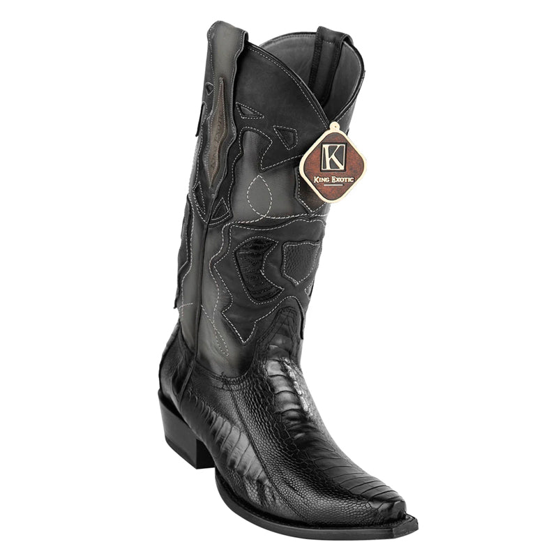 Men's King Exotic Snip Toe Ostrich Leg Boots Handcrafted Black  (494R0505) - 6 E