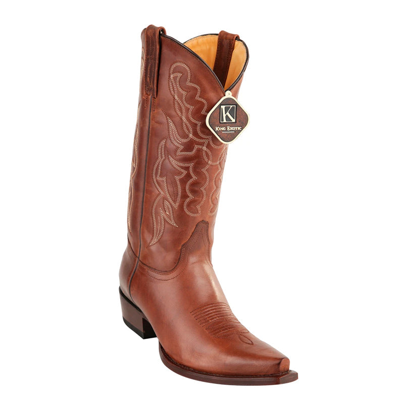 Men's King Exotic Snip Toe Pull Up Leather Boots Handmade Brown  (4943807-1) - 6 E