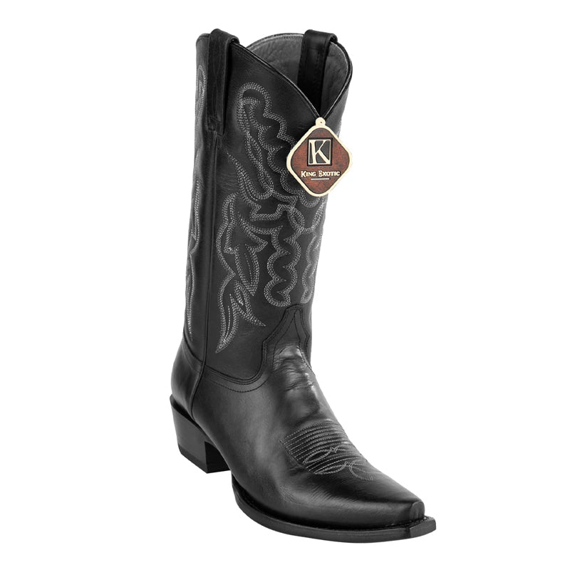 Men's King Exotic Snip Toe Pull Up Leather Boots Handmade Black (4943805-1) - 6 E