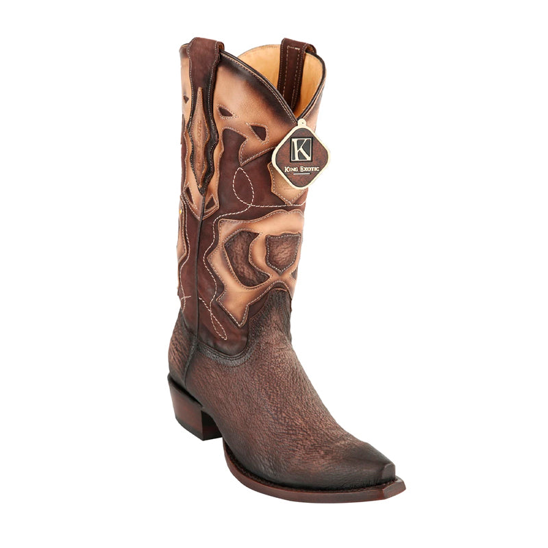 Men's King Exotic Snip Toe Sharkskin Boots Handcrafted Burnished Brown (494RD0907) - 6 E