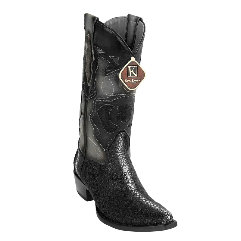 Men's King Exotic Snip Toe Stingray Boots Full Rowstone Handmade Black (494R1105) - 6 E