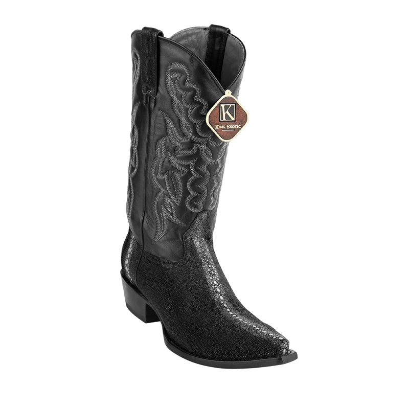 Men's King Exotic Snip Toe Stingray Boots Full Rowstone Handmade Black (4941105-) - 6 E