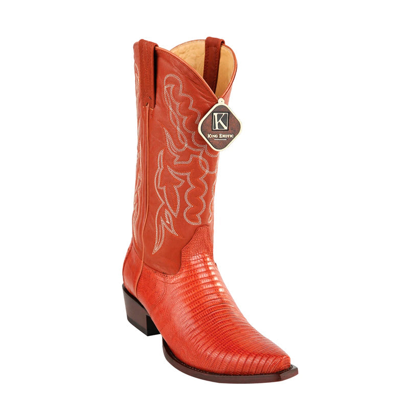 Men's King Exotic Snip Toe Teju Lizard Boots Handcrafted Cognac (4940703) - 6 E