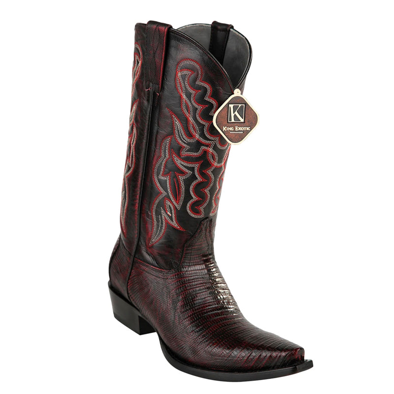 Men's King Exotic Snip Toe Teju Lizard Boots Handcrafted Black Cherry (4940718) - 6 E
