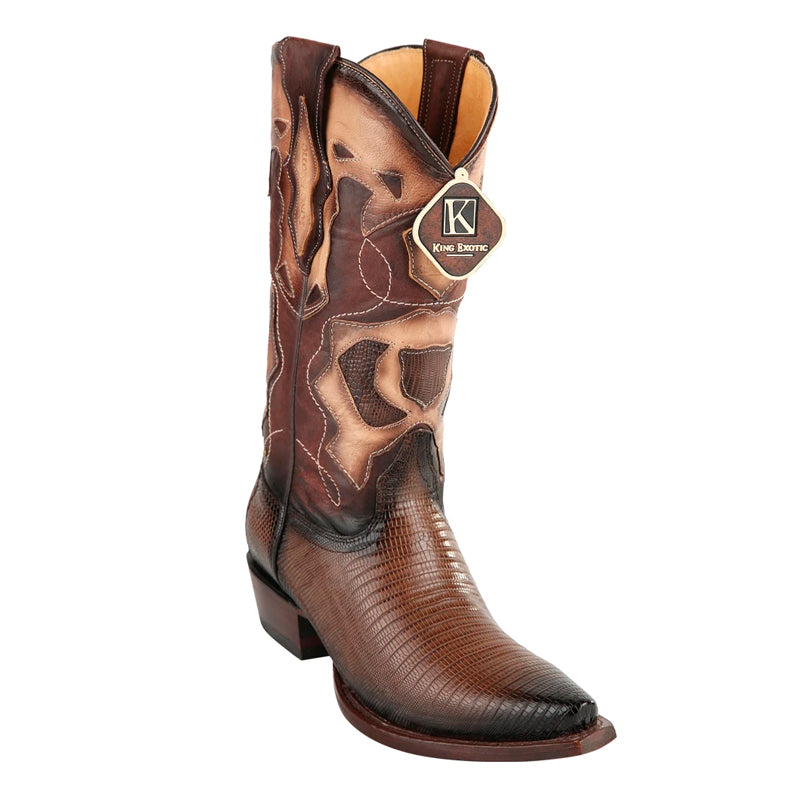 Men's King Exotic Snip Toe Teju Lizard Boots Handcrafted Burnished Brown (494RD0716) - 6 E