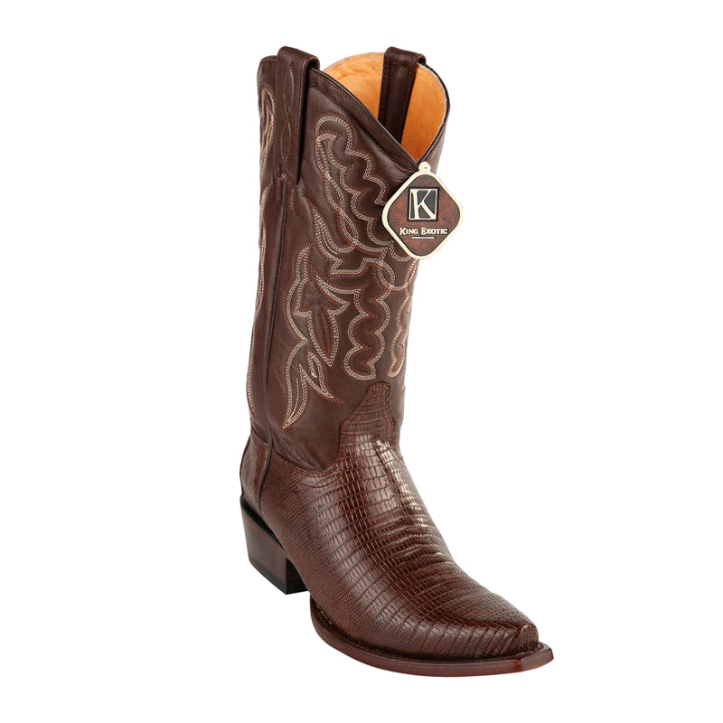 Men's King Exotic Snip Toe Teju Lizard Boots Handcrafted Brown (4940707-) - 6 E