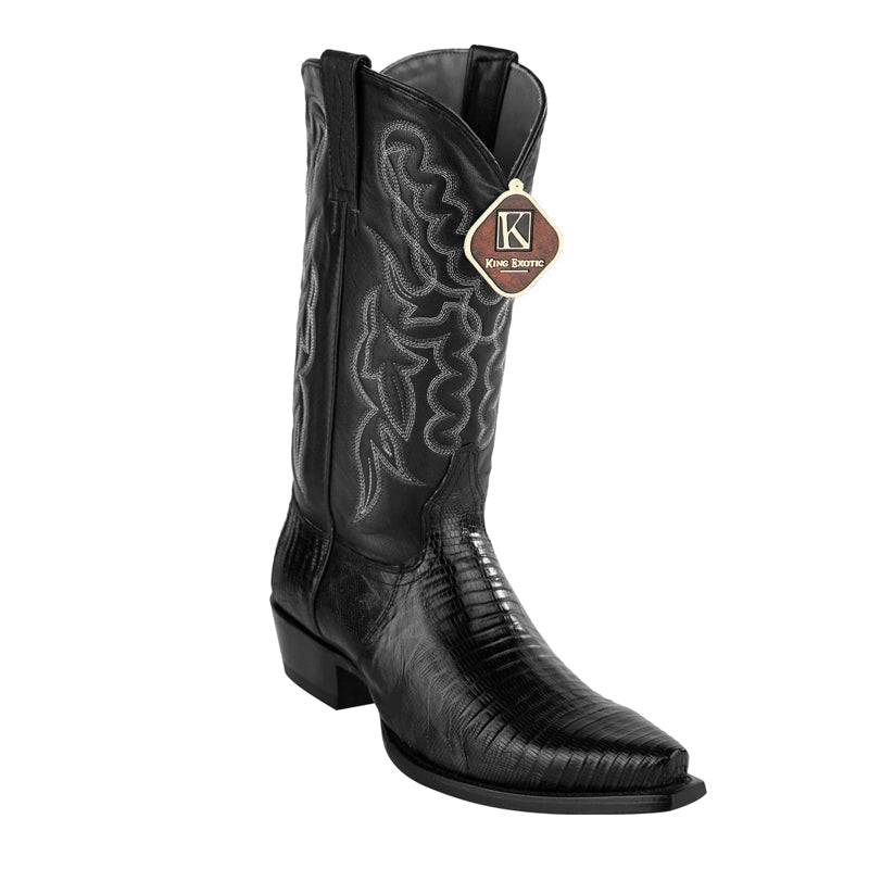 Men's King Exotic Snip Toe Teju Lizard Boots Handcrafted Black (4940705-) - 6 E