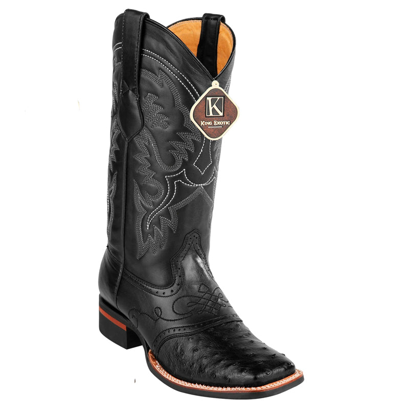 Men's King Exotic Square Toe Ostrich Boots Rubber Sole & Saddle Black (48230305) - 6 E