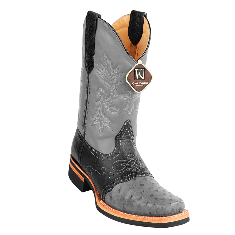 Men's King Exotic Square Toe Ostrich Boots Rubber Sole & Saddle Gray (48160309) - 6 E