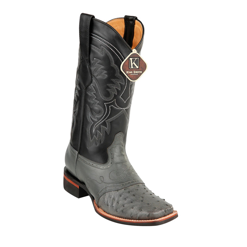 Men's King Exotic Square Toe Ostrich Boots Rubber Sole & Saddle Gray (48230309) - 6 E