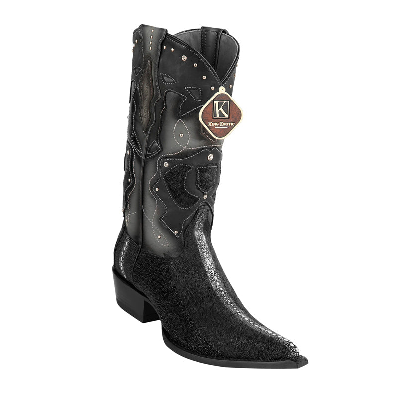 Men's King Exotic Stingray Boots 3x Toe Handcrafted Black  (495v1105) - 6 E