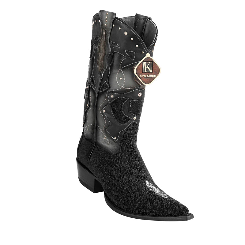 Men's King Exotic Stingray Boots 3x Toe Handcrafted Black (495vf1205) - 6 E