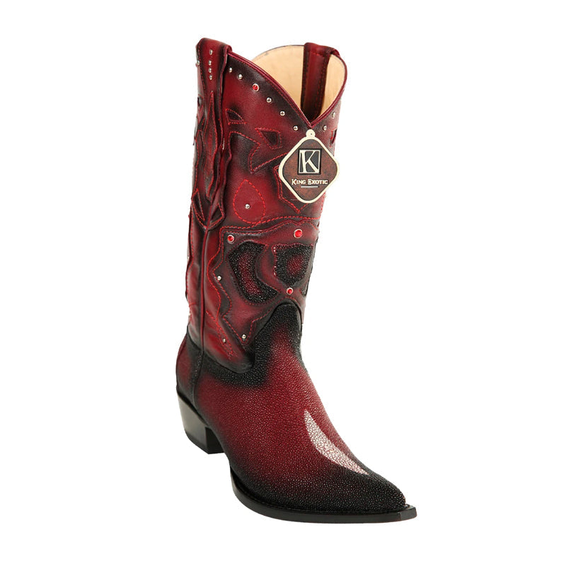 Men's King Exotic Stingray Boots 3x Toe Handcrafted Burgundy Burnished (495vf1243) - 6 E