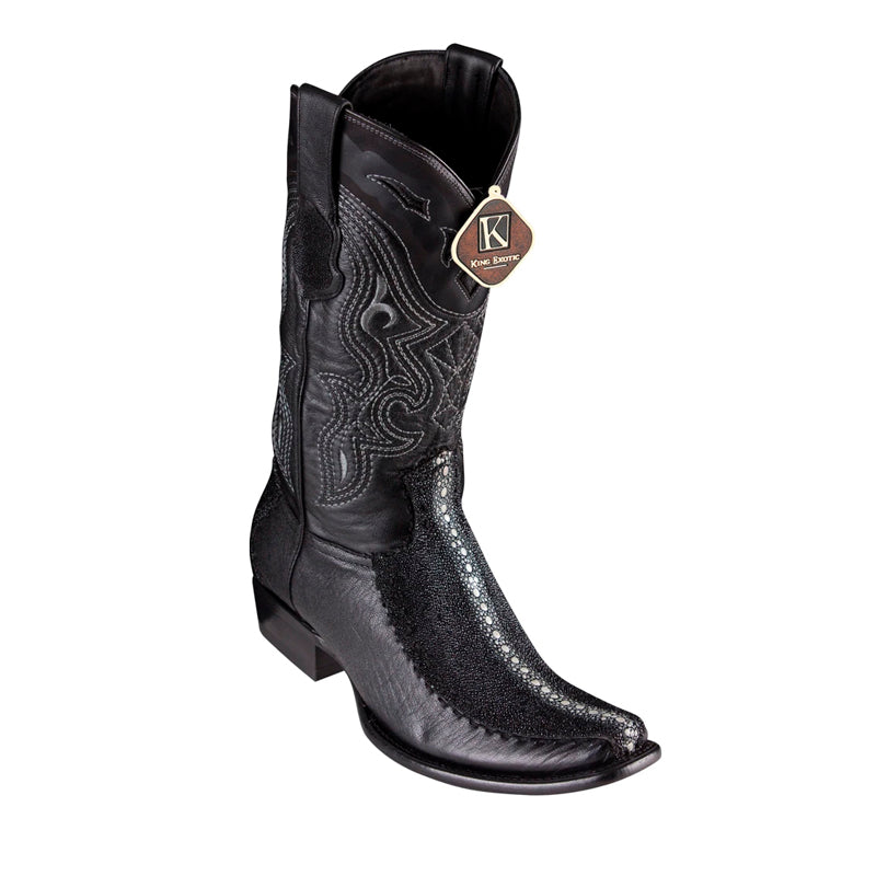 Men's King Exotic Stingray Boots With Deer Dubai Toe Handcrafted  Rowstone Black (479F1105) - 6 E