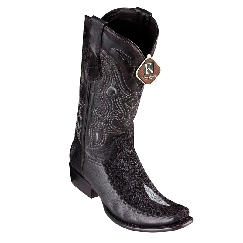 Men's King Exotic Stingray Boots With Deer Dubai Toe Handcrafted Single Stone Black (479F1205) - 6 E