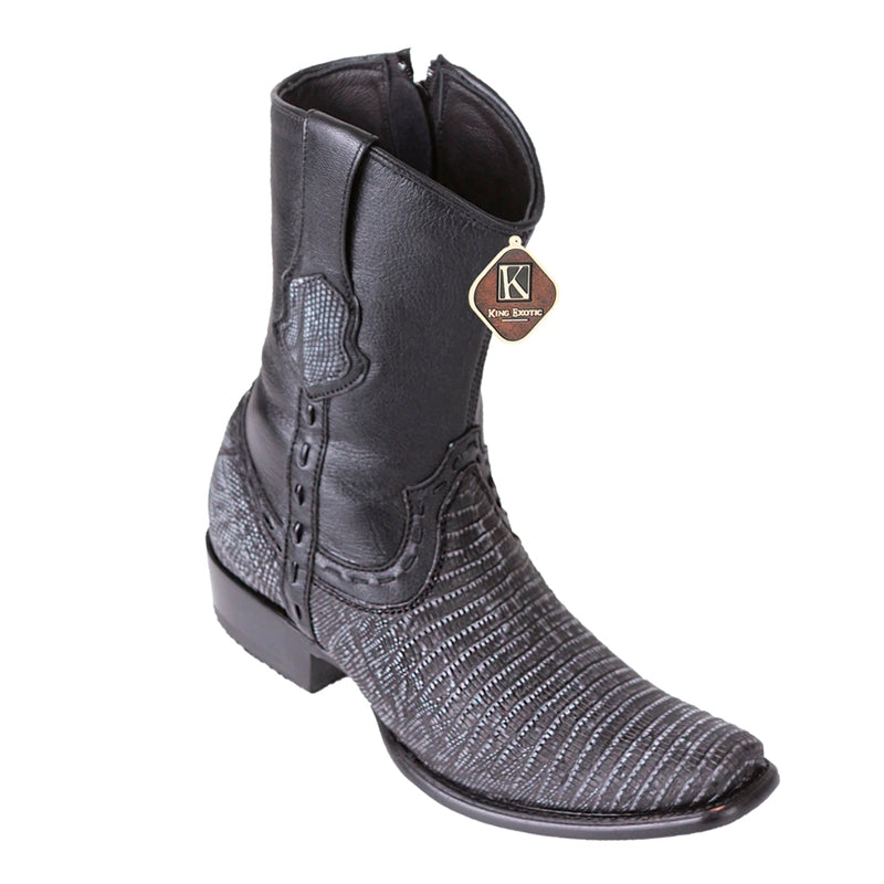Men's King Exotic Teju Lizard Boots Dubai Toe Handcrafted Sanded Black (479B0774) - 6 E