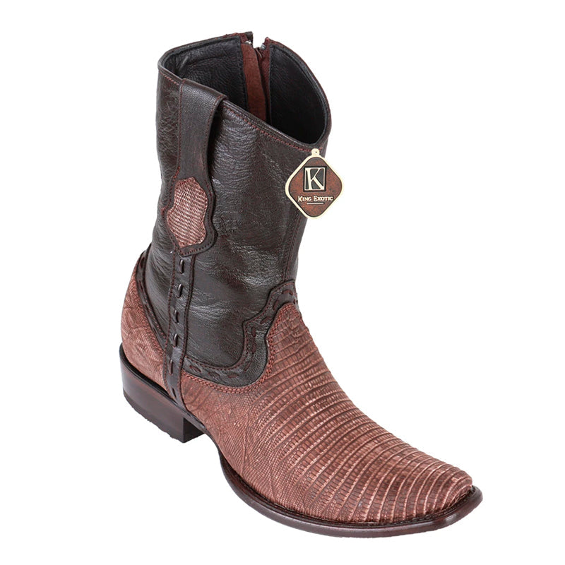 Men's King Exotic Teju Lizard Boots Dubai Toe Handcrafted Sanded Brown (479B0735) - 6 E