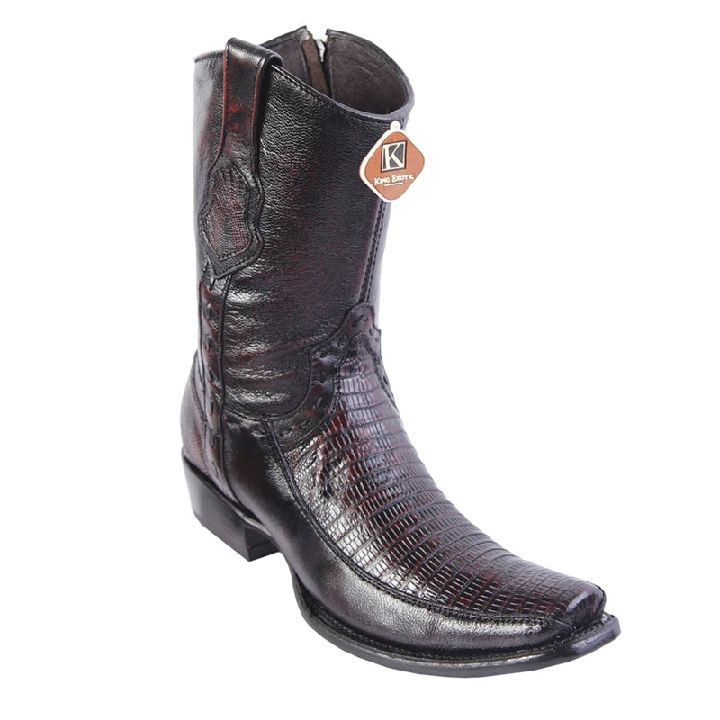 Men's King Exotic Teju Lizard Boots With Deer Dubai Toe Handcrafted  Black Cherry (479BF0718) - 6 E