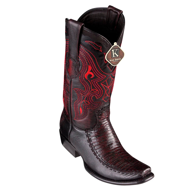 Men's King Exotic Teju Lizard Boots With Deer Dubai Toe Handcrafted Black Cherry (479F0718) - 6 E