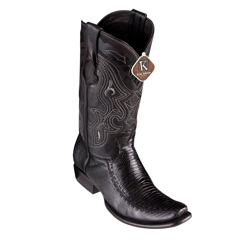 Men's King Exotic Teju Lizard Boots With Deer Dubai Toe Handcrafted Black (479F0705) - 6 E