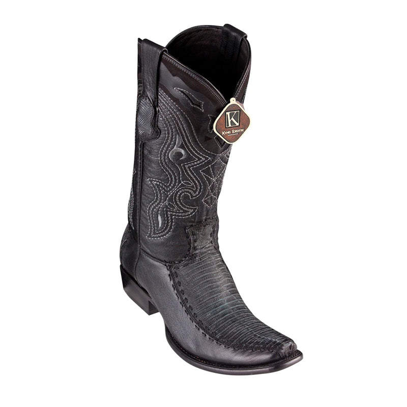 Men's King Exotic Teju Lizard Boots Dubai Toe Handcrafted Sanded Black (4790774) - 6 E