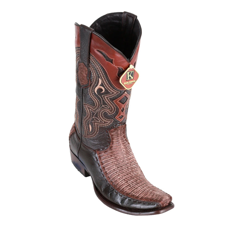 Men's King Exotic Teju Lizard Boots With Deer Dubai Toe Handcrafted Sanded Brown (479F0735) - 6 E