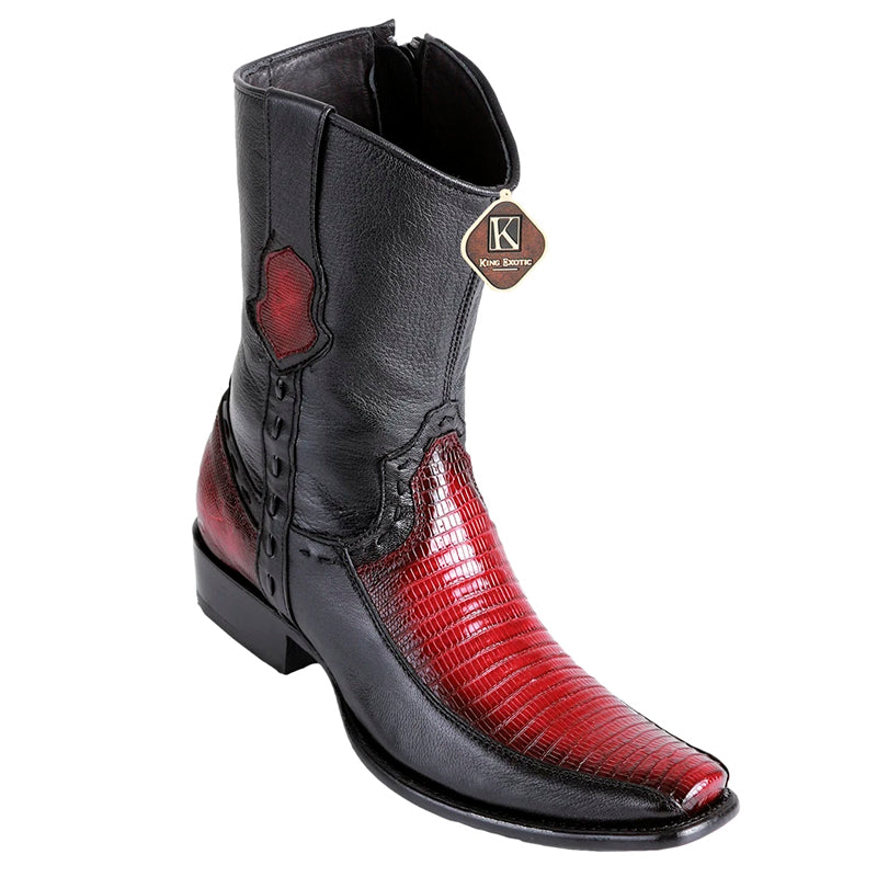 Men's King Exotic Teju Lizard Boots With Deer Dubai Toe Handcrafted  Faded Burgundy (479BF0743) - 6 E