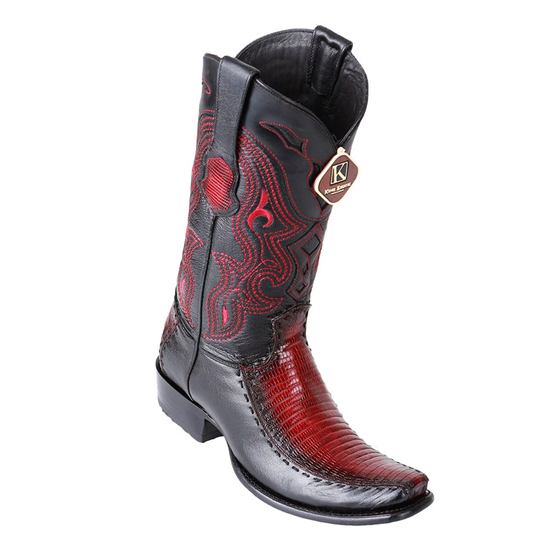 Men's King Exotic Teju Lizard Boots With Deer Dubai Toe Handcrafted  Faded Burgundy  (479F0743) - 6 E