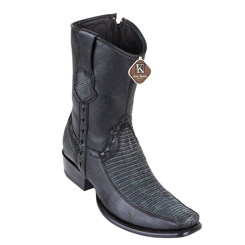Men's King Exotic Teju Lizard Boots With Deer Dubai Toe Handcrafted Sanded Black (479BF0774) - 6 E