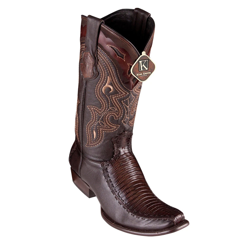 Men's King Exotic Teju Lizard Boots With Deer Dubai Toe Handcrafted Faded Brown (479F0716) - 6 E
