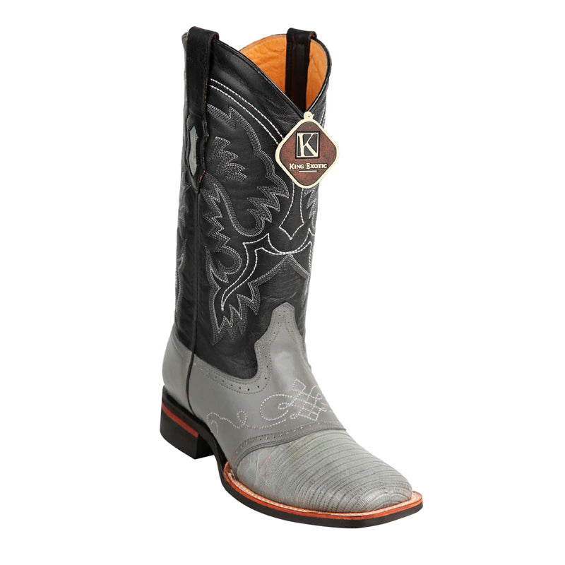 Men's King Exotic Teju Lizard Square Toe Boots With Saddle Handmade Gray (48230709) - 6 E