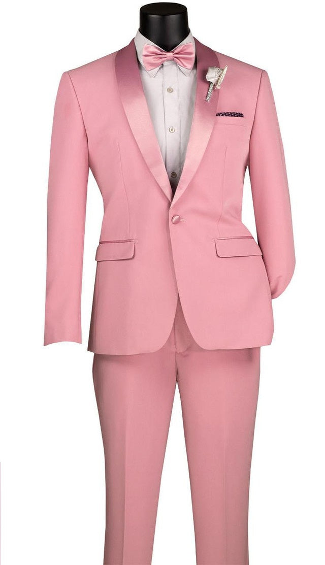 Mens Rose Pink Tuxedo Suit Slim Fit 2-Piece Wedding, Prom & Formal Wear Set