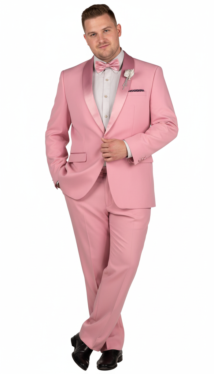 Mens Rose Pink Tuxedo Suit Slim Fit 2-Piece Wedding, Prom & Formal Wear Set