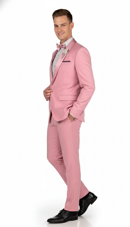Mens Rose Pink Tuxedo Suit Slim Fit 2-Piece Wedding, Prom & Formal Wear Set