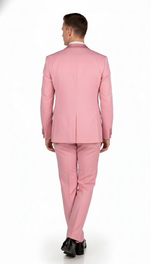 Mens Rose Pink Tuxedo Suit Slim Fit 2-Piece Wedding, Prom & Formal Wear Set