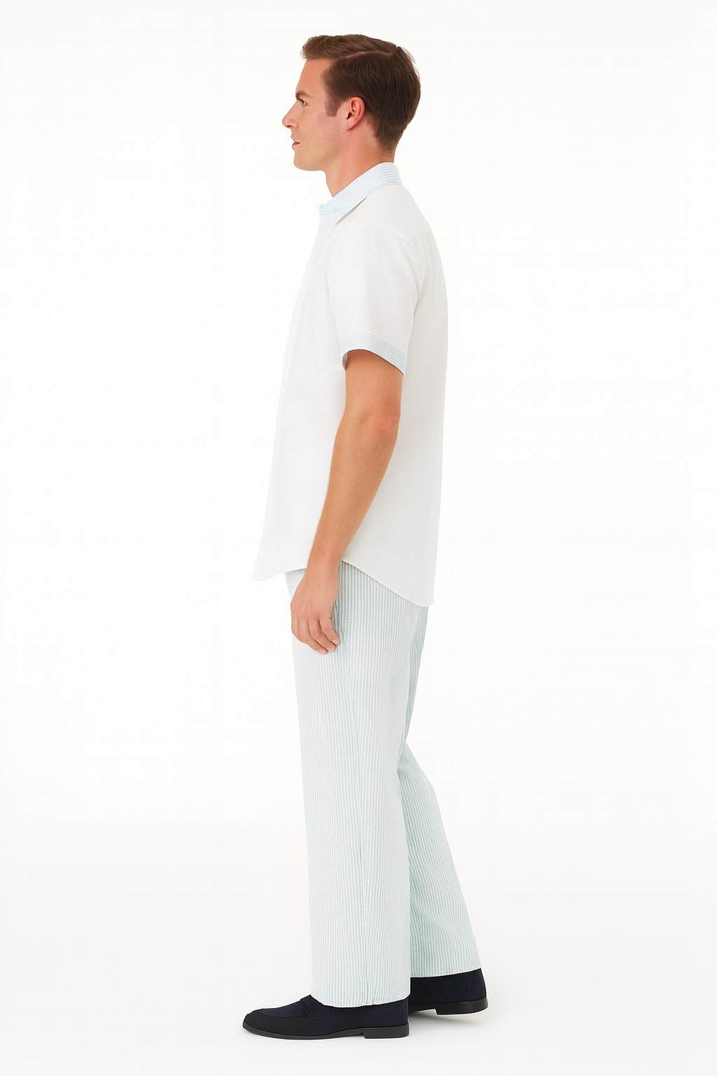 Men’s Sky Blue Two-Piece Short Sleeve Shirt and Pants Set – Casual Summer Outfit - S