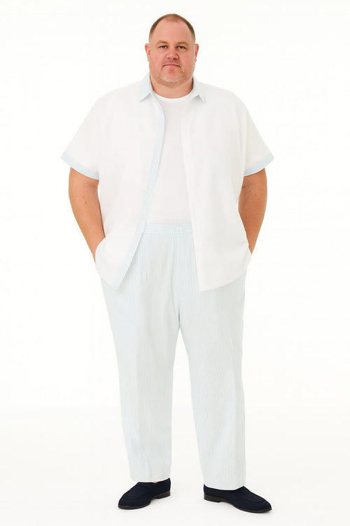 Mens Sky Blue Two-Piece Short Sleeve Shirt and Pants Set, Casual Summer Outfit