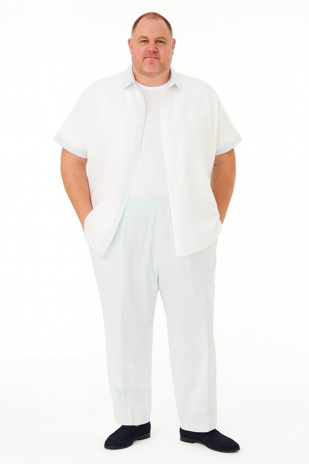 Men’s Sky Blue Two-Piece Short Sleeve Shirt and Pants Set – Casual Summer Outfit - S