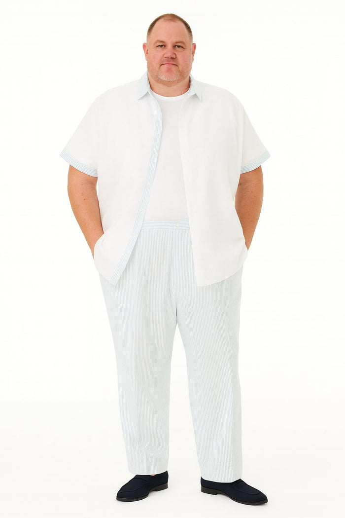 Mens Sky Blue Two-Piece Short Sleeve Shirt and Pants Set, Casual Summer Outfit