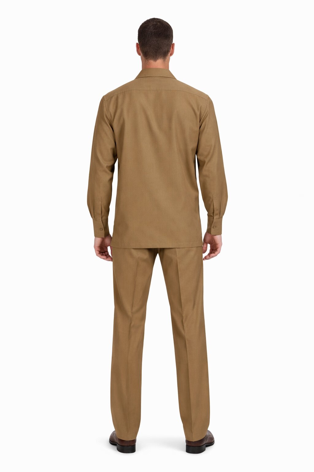 Mens Luxury Caramel Wool Two-Piece Leisure Walking Suit - Small