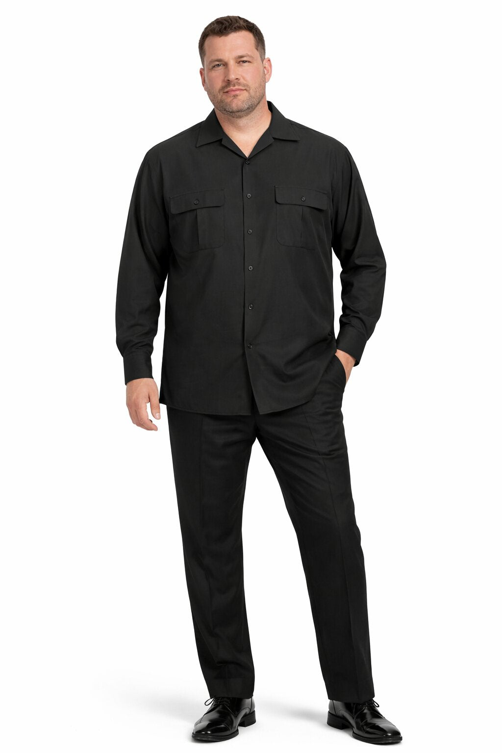 Mens Luxury Black Wool Two-Piece Leisure Walking Suit - Small