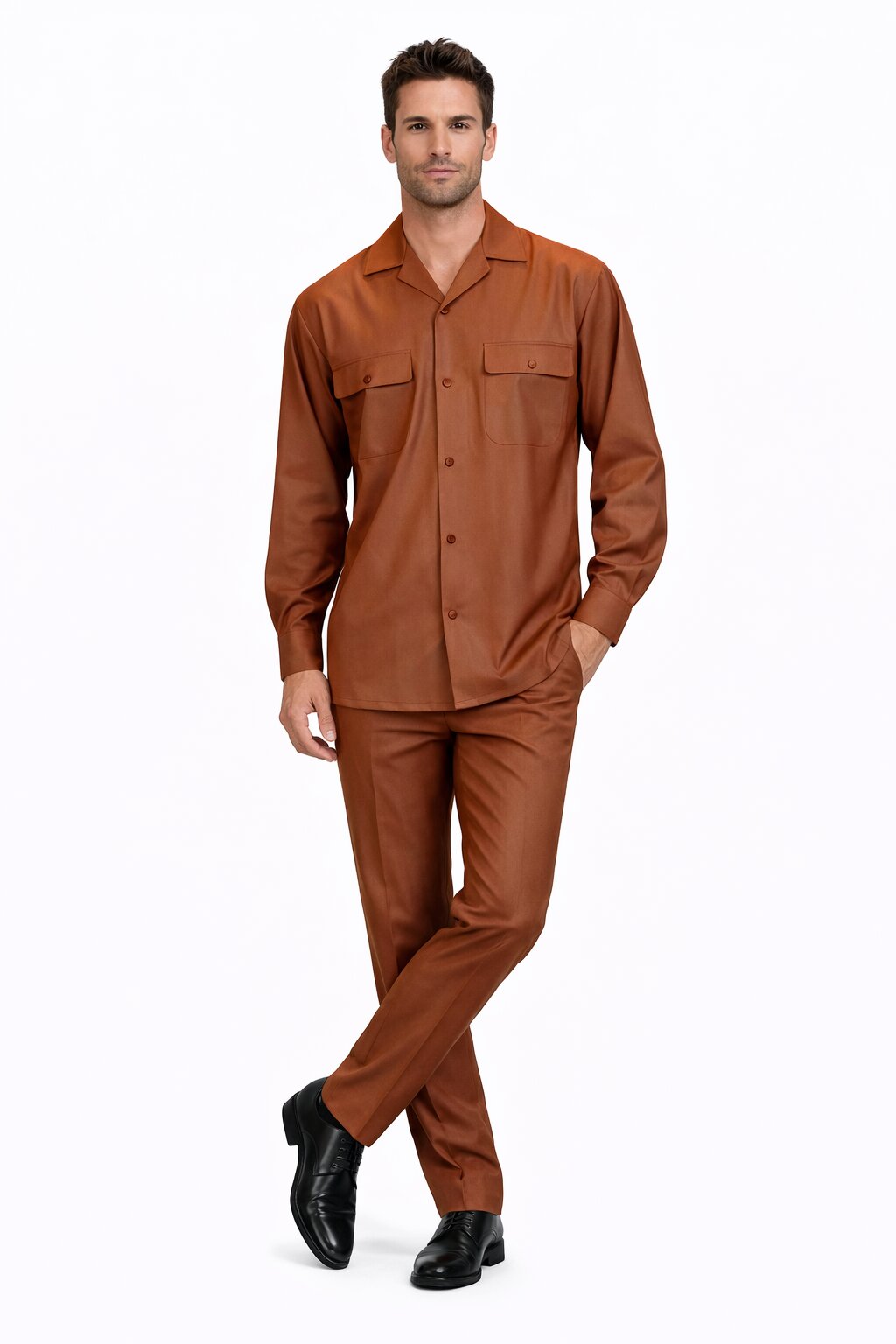 Mens Luxury Copper Wool Two-Piece Leisure Walking Suit - Small
