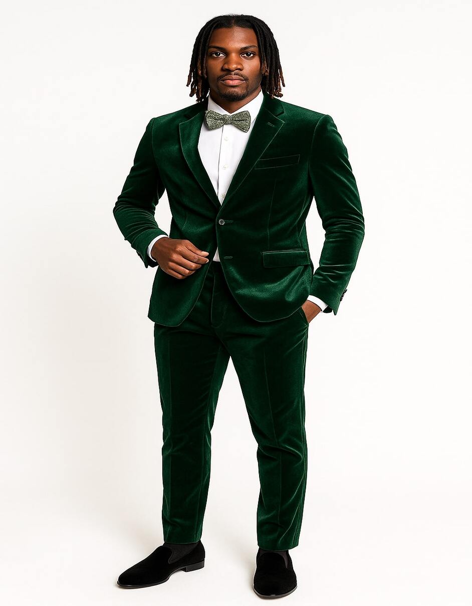 Menâ€™s Emerald Green Velvet Suit â€“ Slim Fit Tuxedo for Weddings, Prom, and Carpet Events - 38 Short Jacket+32 Waist Adjustable 28to34)(Height: 5 4 to5 7 )(Neck  15-16.5)S-M)