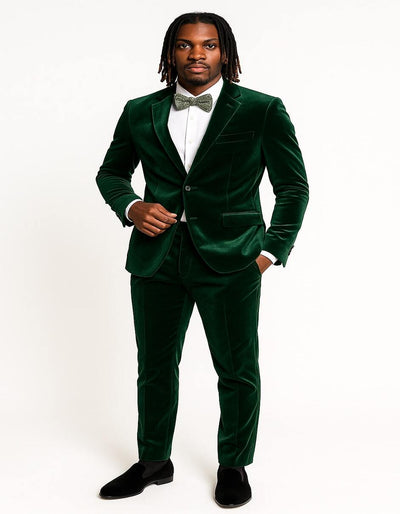 Men's Emerald Green Velvet Suit Slim Fit Tuxedo for Weddings, Prom, and Carpet Events