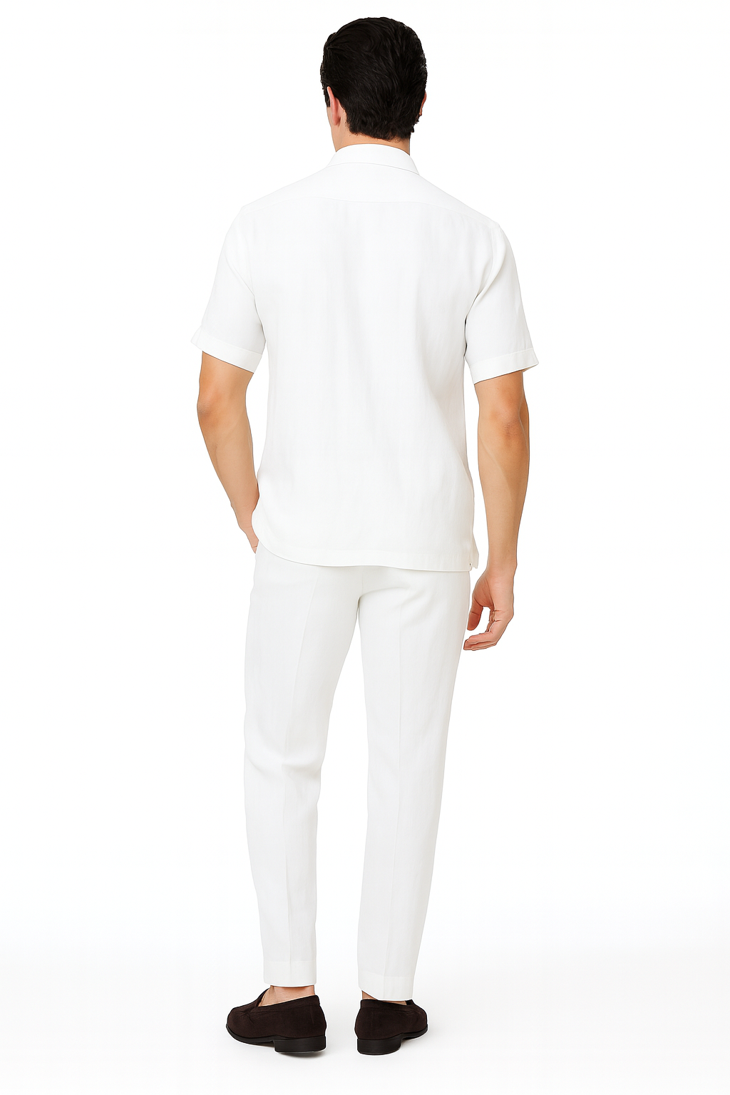 Men’s White Lace-Up Shirt and Pants Set – Casual Summer Two-Piece Outfit - S