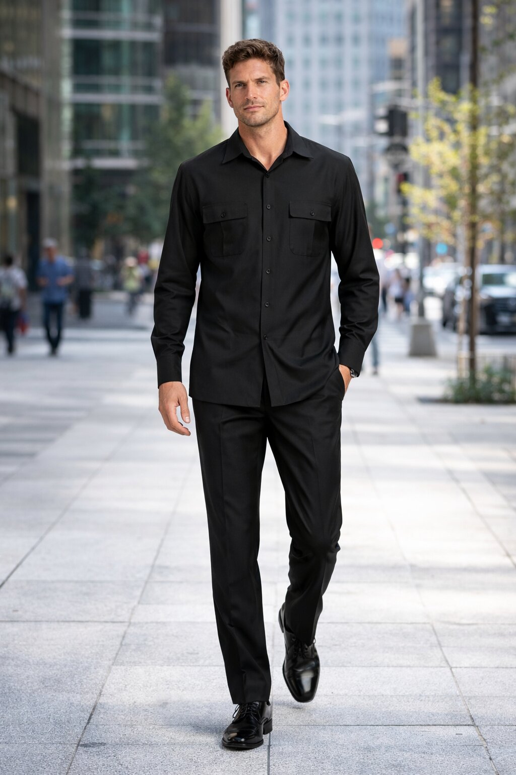 Mens Luxury Black Wool Two-Piece Leisure Walking Suit - Small