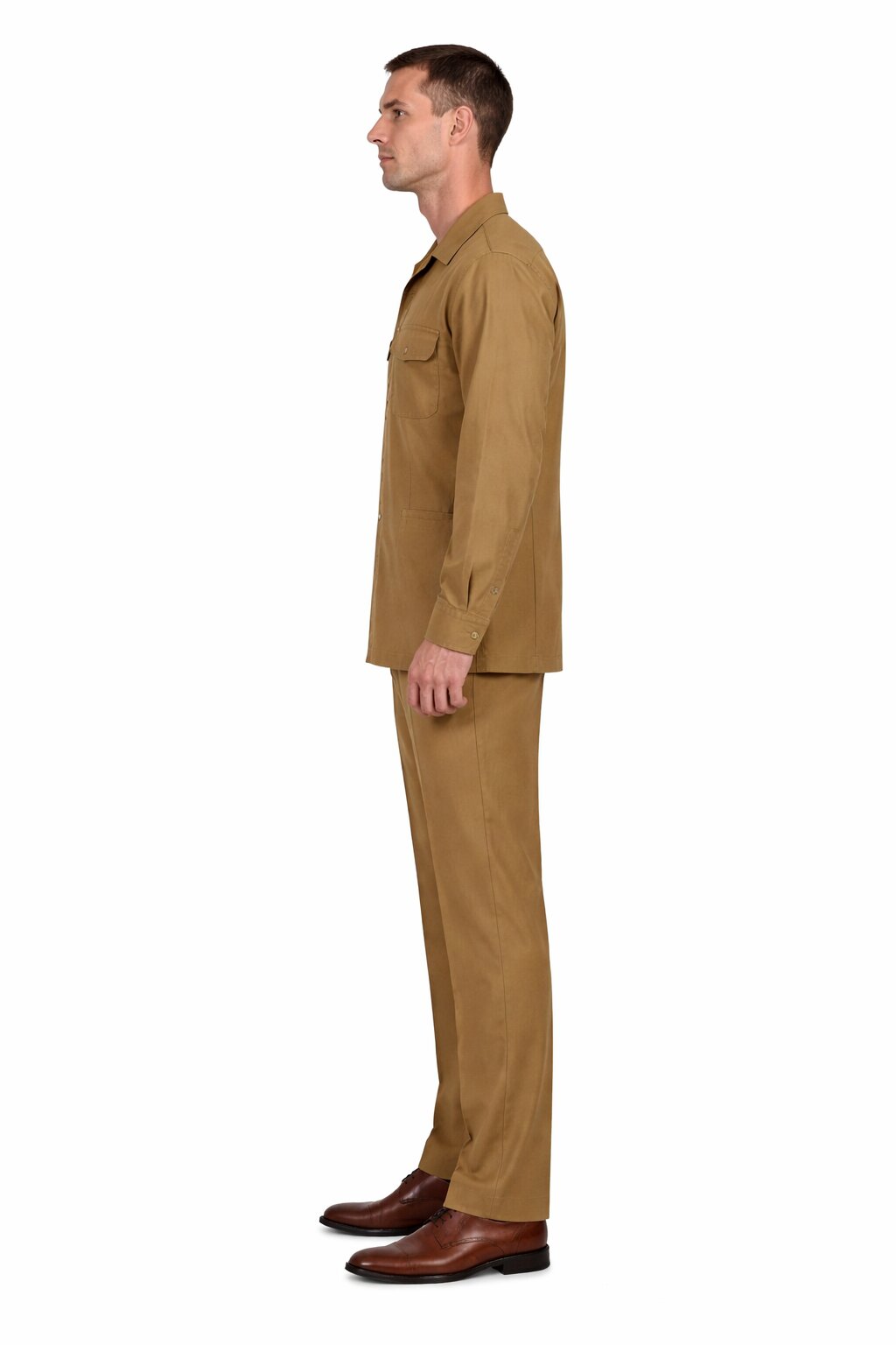 Mens Luxury Caramel Wool Two-Piece Leisure Walking Suit - Small